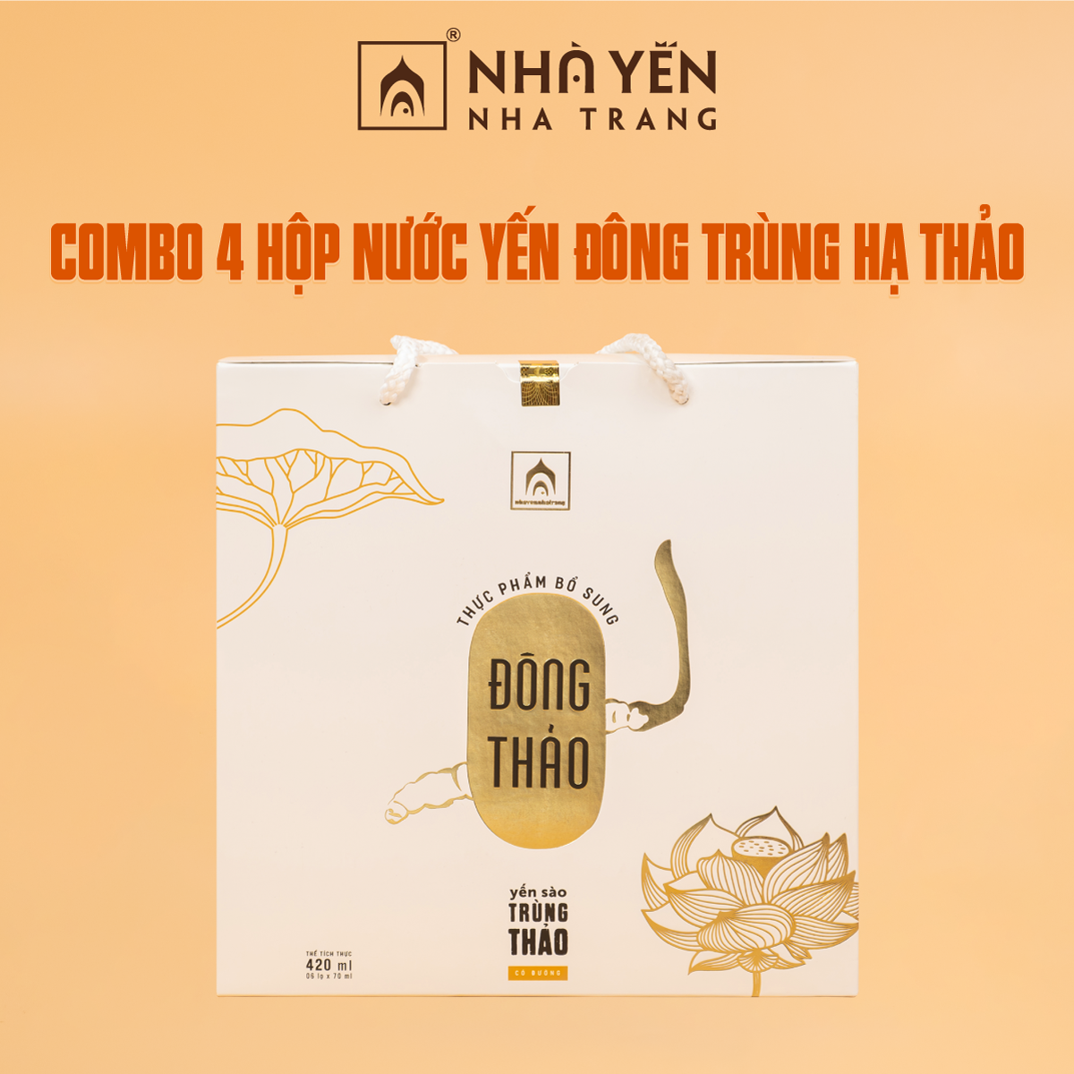 COMBO 4 hộp Tổ yến chưng đường phèn cao cấp Đông Trùng Hạ Thảo - Nhà Yến Nha Trang - Hộp 6 lọ - Nước yến sào cao cấp - Nước yến chưng sẵn - Yến đông trùng hạ thảo