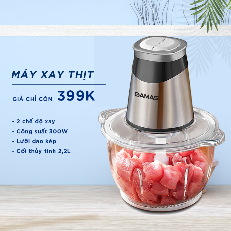 Máy Xay Thịt Da.mas KF-260 - Công suất 300W - Dung tích 2.2L - Lưỡi dao inox 304 kép, 2 chế độ xay 1 nhịp