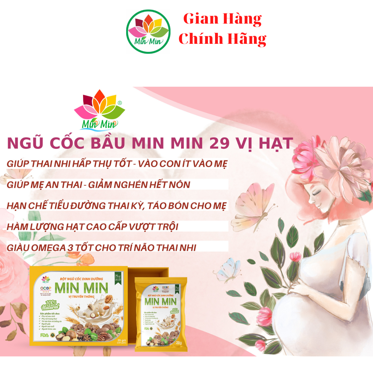 3 hộp(1.5kg) Ngũ Cốc Cao Cấp Lợi Sữa Min Min 29 Hạt _ Ngũ Cốc Bầu Dinh Dưỡng (1 hộp - 25gói)