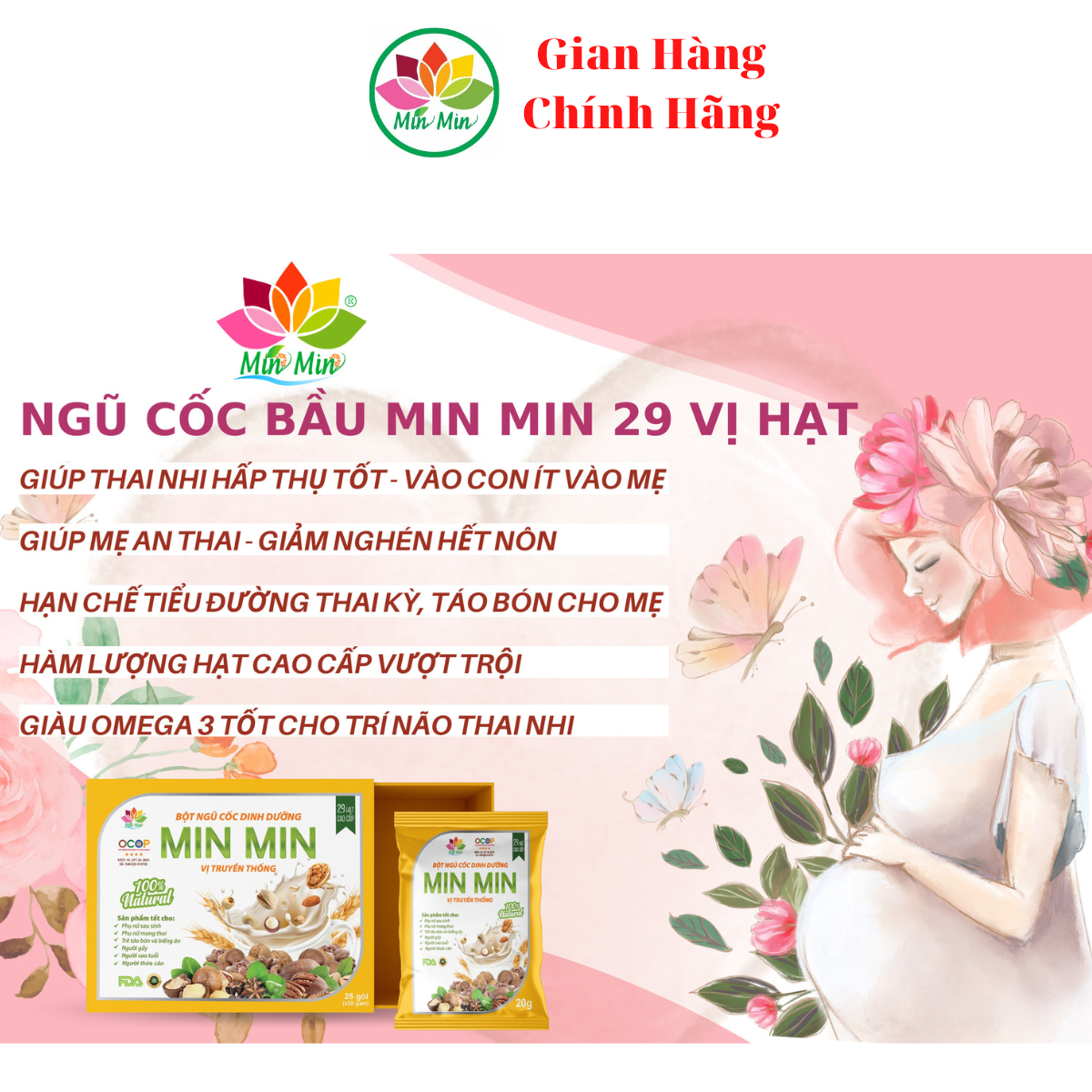 1kg_NGŨ CỐC LỢI SỮA CAO CẤP MIN MIN 29 Hạt _ Ngũ Cốc Dinh Dưỡng Mẹ Bầu DẠNG HỘP ĐÓNG GÓI 1 hộp 25 gói