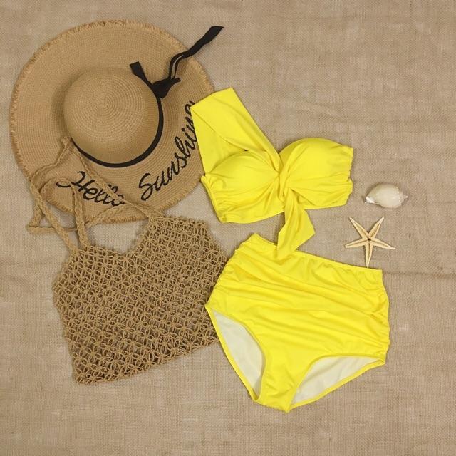 Set bikini, đồ bơi lưng cao, áo gọng nâng ngực lệch vai 2020