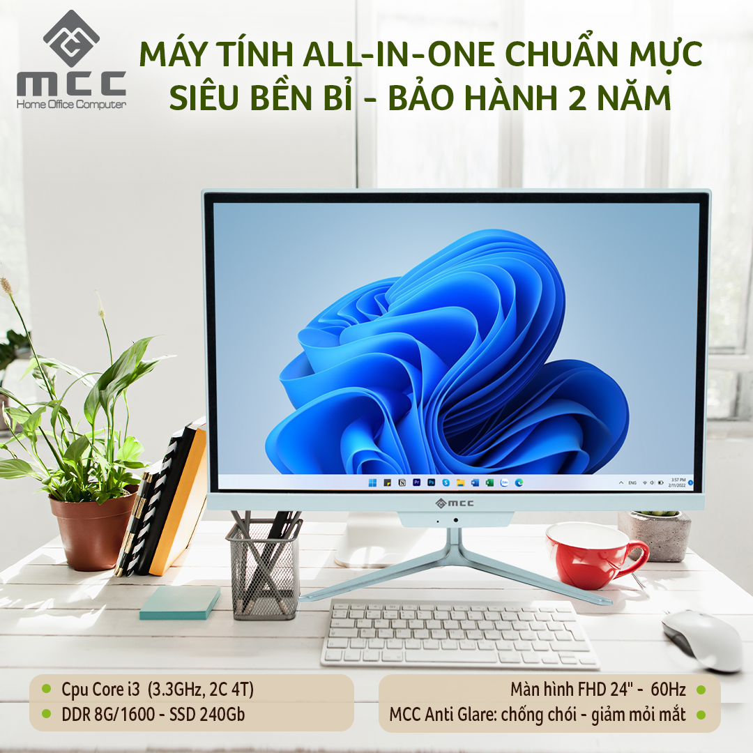 Bộ máy tính All-In-One MCC 3282P24 i3 3220, Ram 8G, SSD 240G, màn hình 24 inch Full HD (1920x1080) - Hàng chính hãng