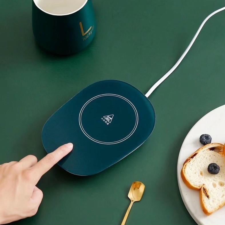 Cốc hâm nóng thông minh Lucky kèm đế điện và thìa mạ vàng cao cấp - Bộ đồ uống dùng được cho mọi loại cốc tiện dụng