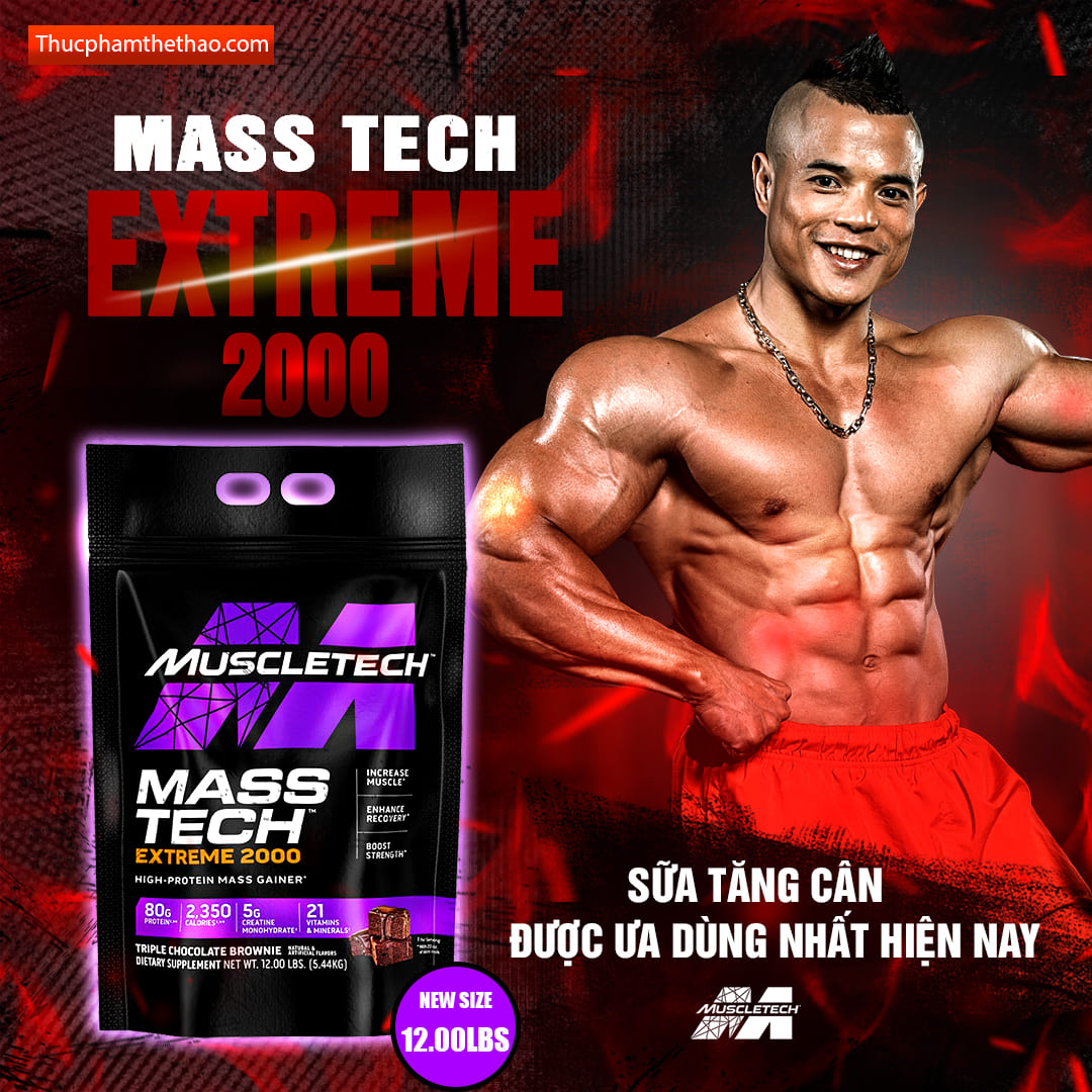 Sữa tăng cân tăng cơ MASS TECH EXTREME 2000 12lbs của MuscleTech - Nhiều Mùi Vị - KÈM QUÀ TẶNG