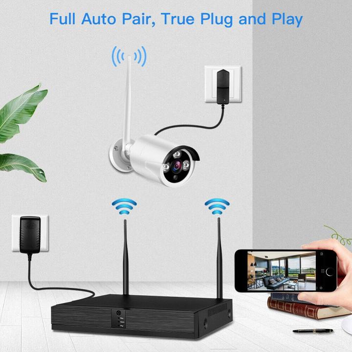 Bộ 4 Camera WIFI 1080P + Đầu Ghi NVR HD + Kèm Ổ Cứng Tùy Chọn