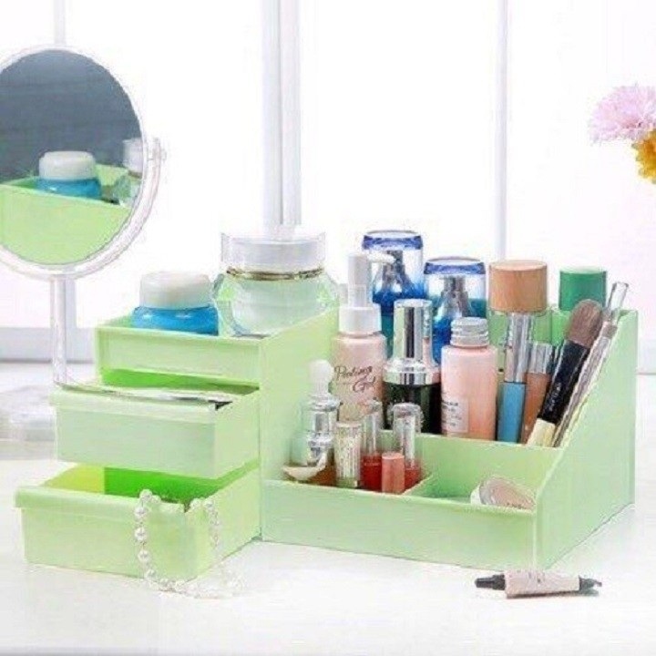 Kệ đựng mỹ phẩm 3 tầng 2 ngăn kéo, hộp đựng đồ trang điểm, makeup bằng nhựa cao cấp tặng kèm dao cạo lông mày hàn quốc tiện lợi. Shop giao mầu  ngãu nhiên