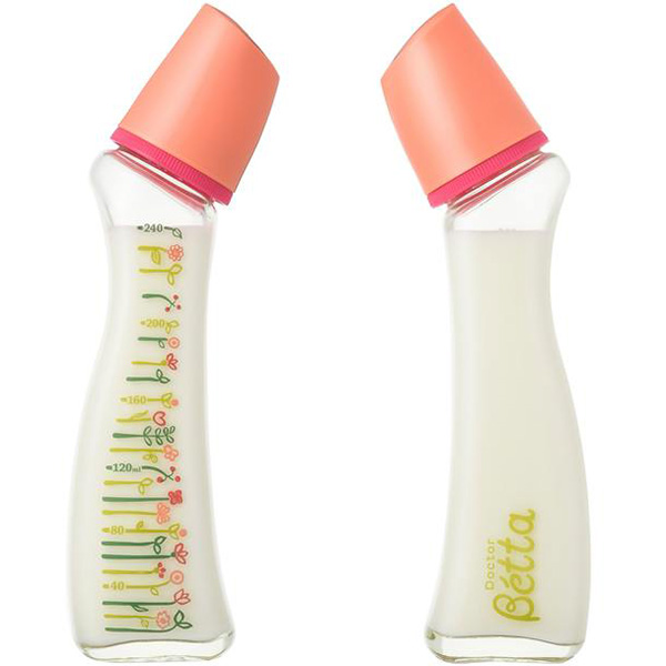 Bình sữa thủy tinh Betta Brain thiết kế thủ công GF4 flower 240ml cho bé từ 0m