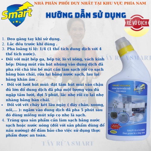 Tẩy rửa thông minh SMART-CLEANER : Tẩy dầu mỡ máy hút mùi, bếp ga, bếp từ, lò vi sóng, lò nướng, nồi chảo cháy, tủ gỗ, tường bếp.