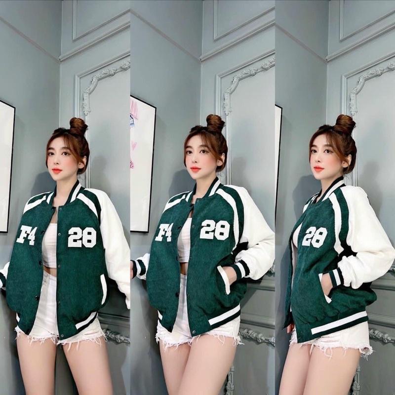 Áo khoác bomber bóng chày kaki nhung gân 2 lớp F426 unisex ulzzang nữ AK761