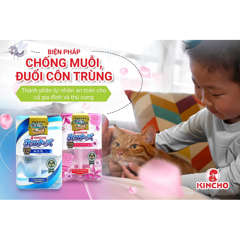 Dung dịch làm thơm phòng và đuổi muỗi KINCHO 400ml sử dụng được 180 ngày (Hương hoa hồng)