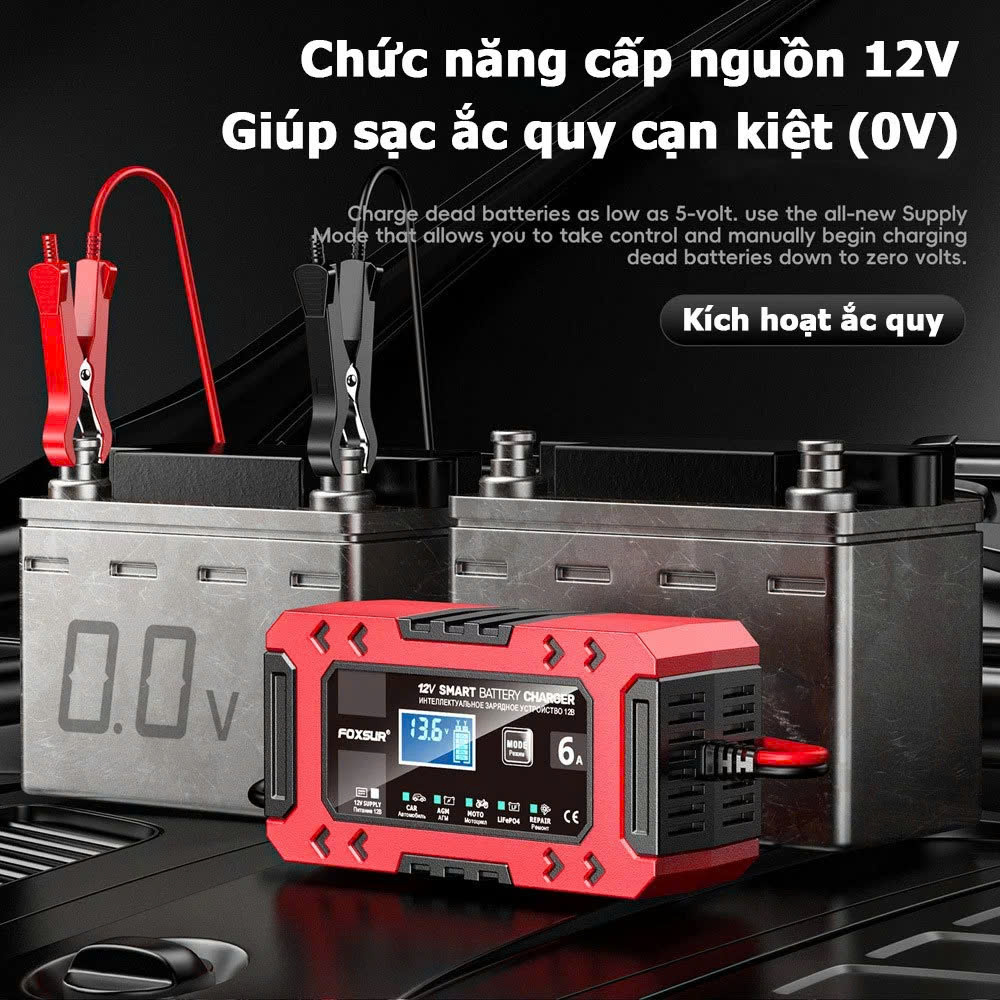 Sạc Ắc Quy FOXSUR 12V 4A - 120A Hàng Nhật Thông Minh – Công Nghệ 10 Giai Đoạn, An Toàn, Bền BỈ