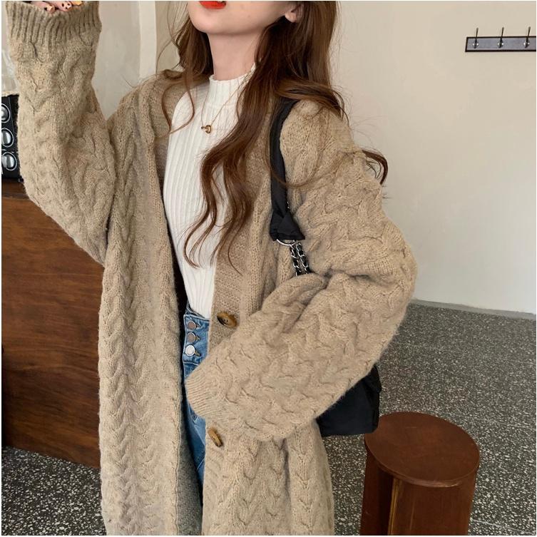 Áo khoác len cardigan nữ form dài rộng bigsize cho nữ phong cách Hàn Quốc Hàng Quảng Châu chất đẹp S-1