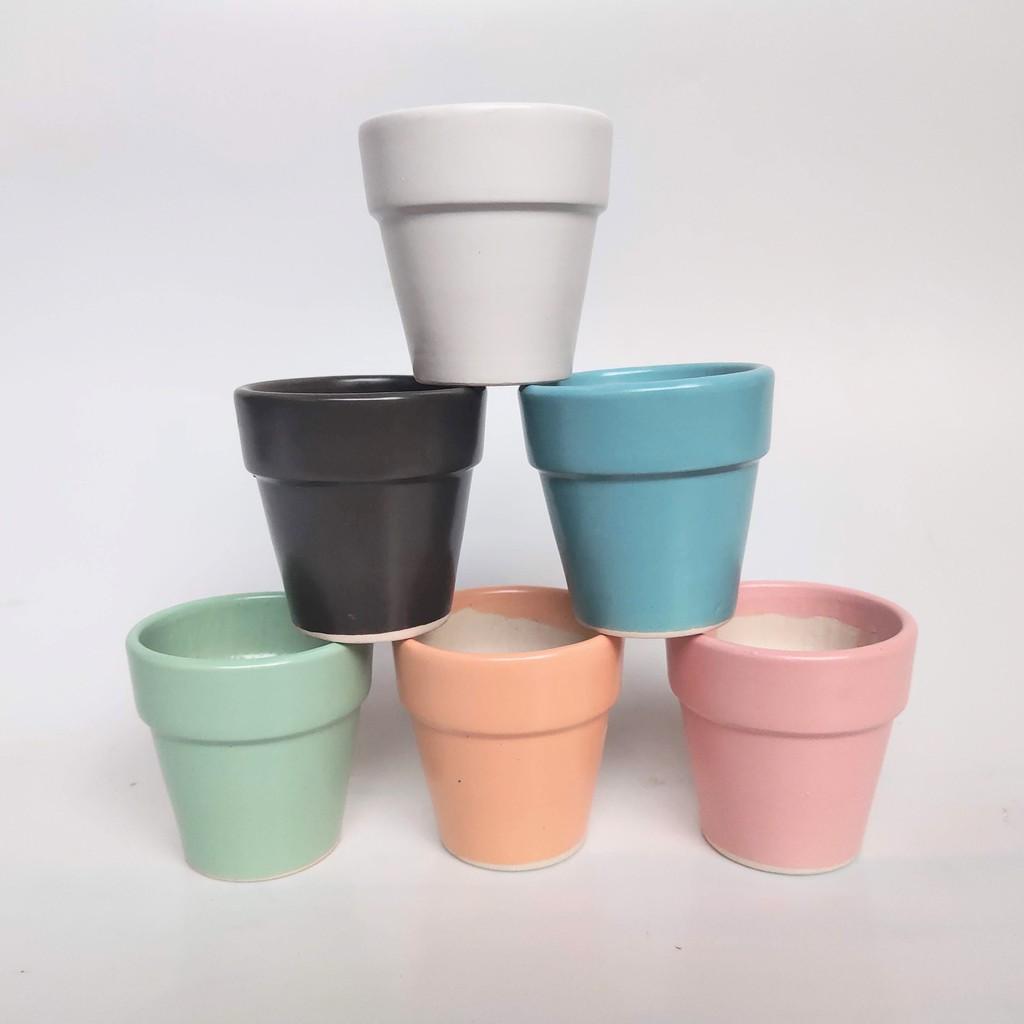 Chậu sứ hình xô đai, miệng vành loại nhỏ size S2. Chậu sứ vành miệng cao 7cm mini trồng cây Để Bàn, Cây Nội Thất, Sen Đá