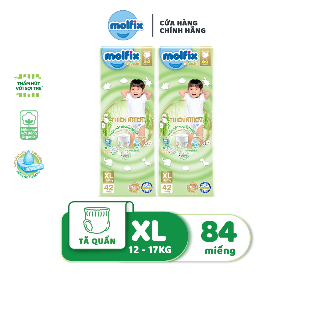 Combo 2 Tã/bỉm quần MOLFIX Thiên nhiên Super Jumbo M60/L52/XL42/XXL38