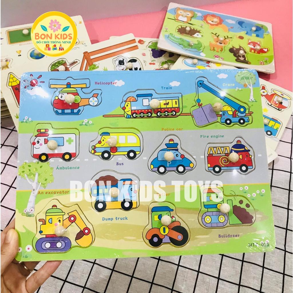 Combo 10 bảng ghép hình/xếp hình gỗ núm theo các chủ đề - Đồ chơi giáo dục thông minh cho bé
