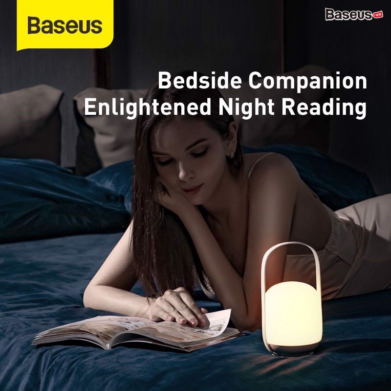 Đèn ngủ tiện dụng Baseus Moon-white Dimming Portable Lamp (Di động, Pin sạc 30 giờ hoạt động, 3000k/4000k/5000k độ sáng dễ chịu)hàng nhập khẩu