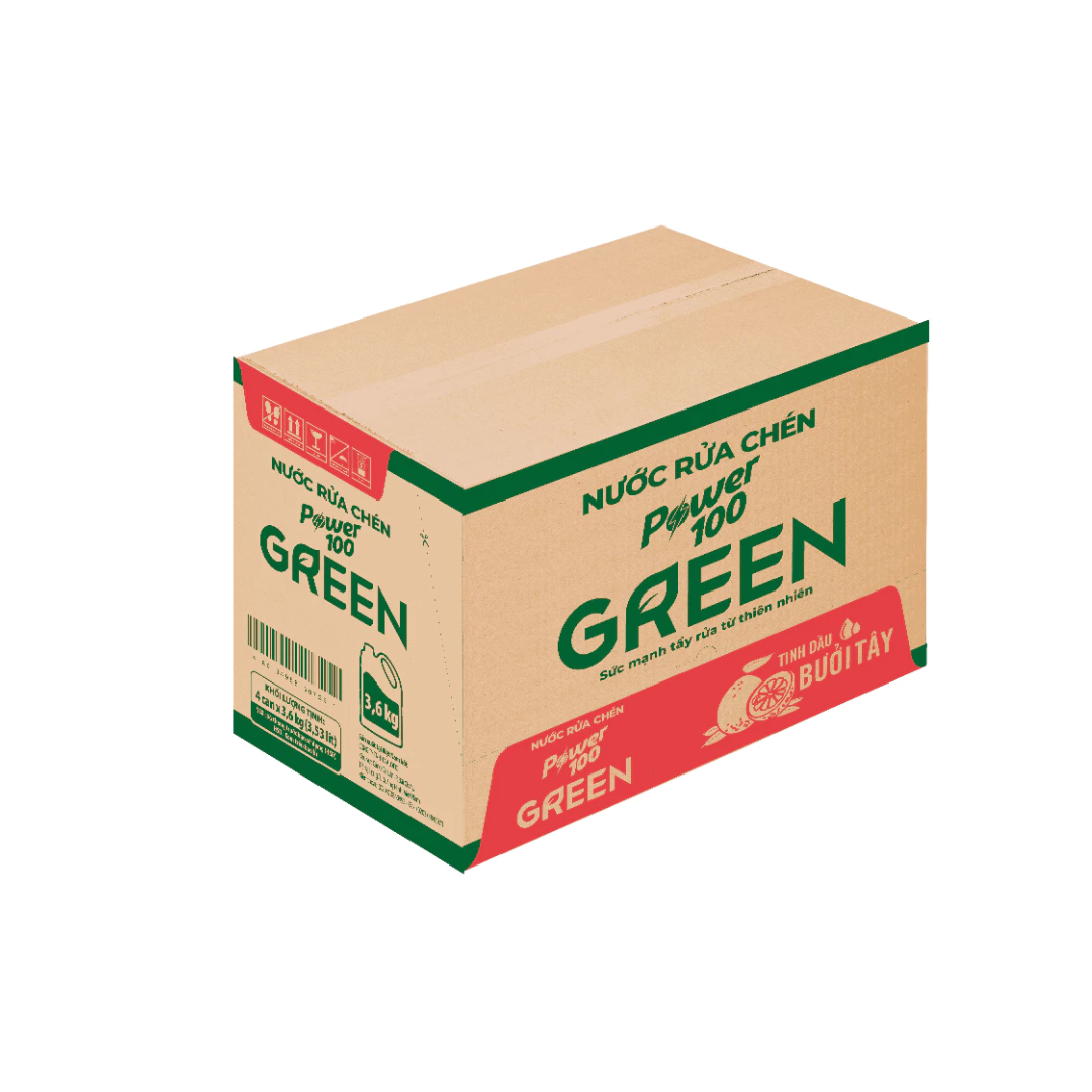 Can Nước Rửa Chén POWER100 Green Tinh Dầu Bưởi Tây 3.6KG