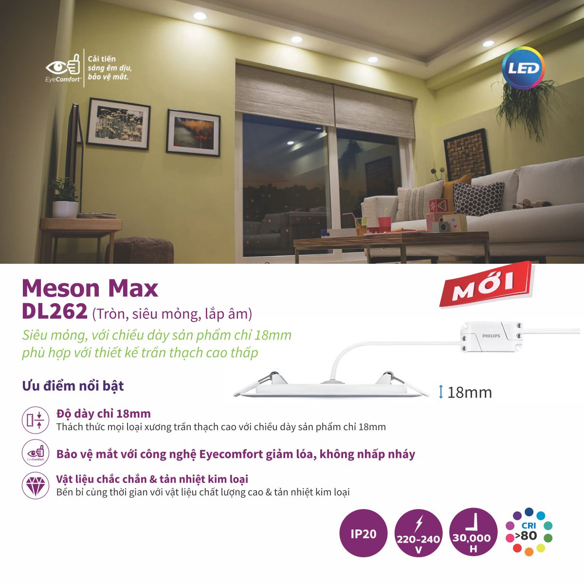 Đèn LED Âm trần PHILIPS Meson Max DL262 EC RD 125 9W, Cắt trần 125mm - Siêu mỏng 18mm, Tuổi thọ 30,000 Giờ, Ánh sáng chất lượng cao - Hàng Chính Hãng