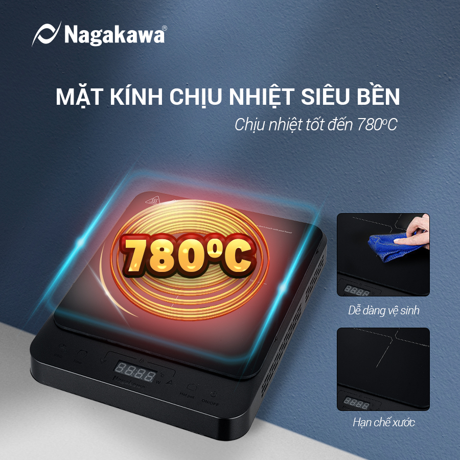 Bếp điện từ đa năng Nagakawa NAG0717 - Kèm nổi lẩu và vỉ nướng chuyên dụng - Hàng chính hãng