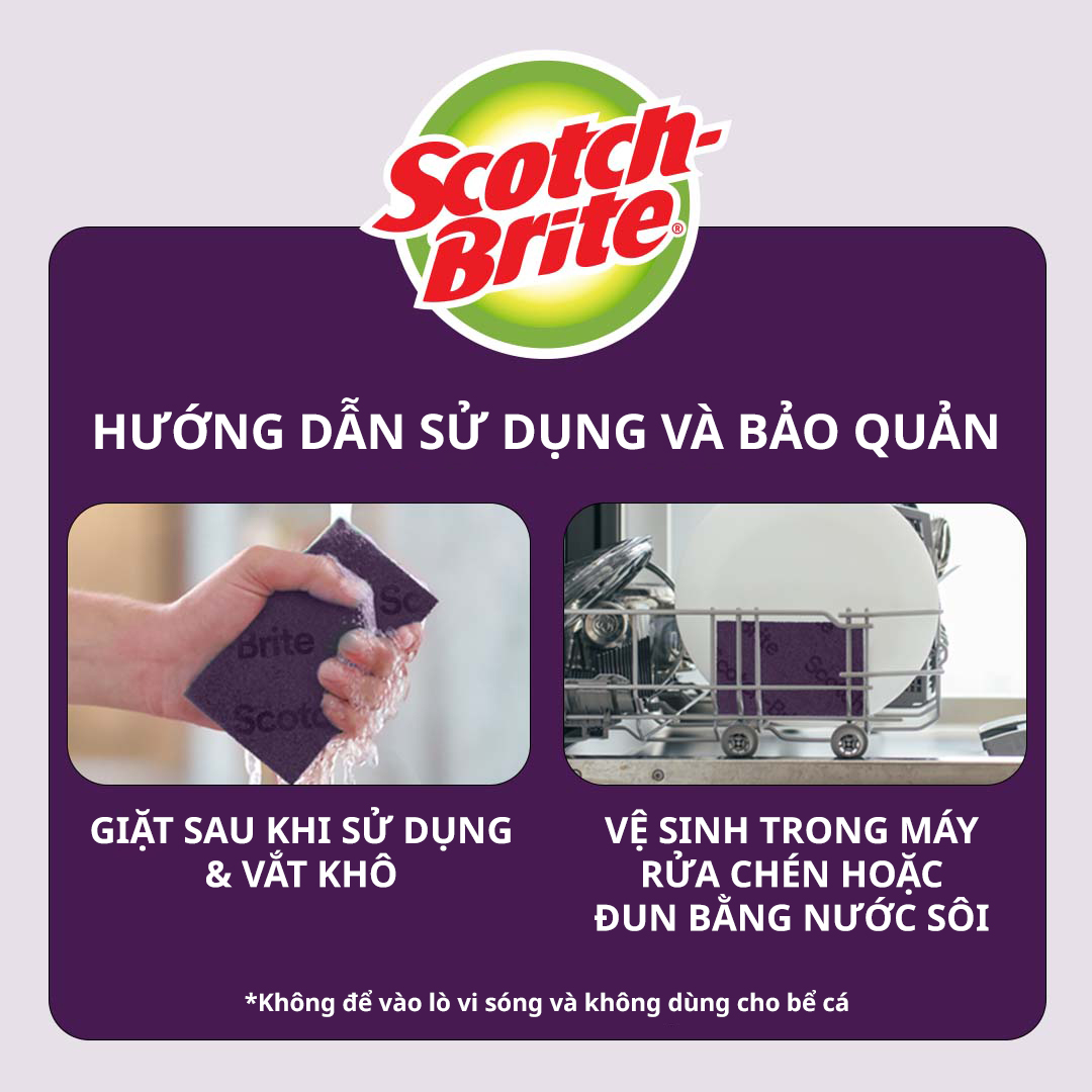 [Gói 4 miếng] Cước Rửa Chén Siêu Mạnh Scotch Brite - Cọ rửa mọi vết bẩn cứng đầu, an toàn cho vỉ nướng, nồi inox, gang, thép