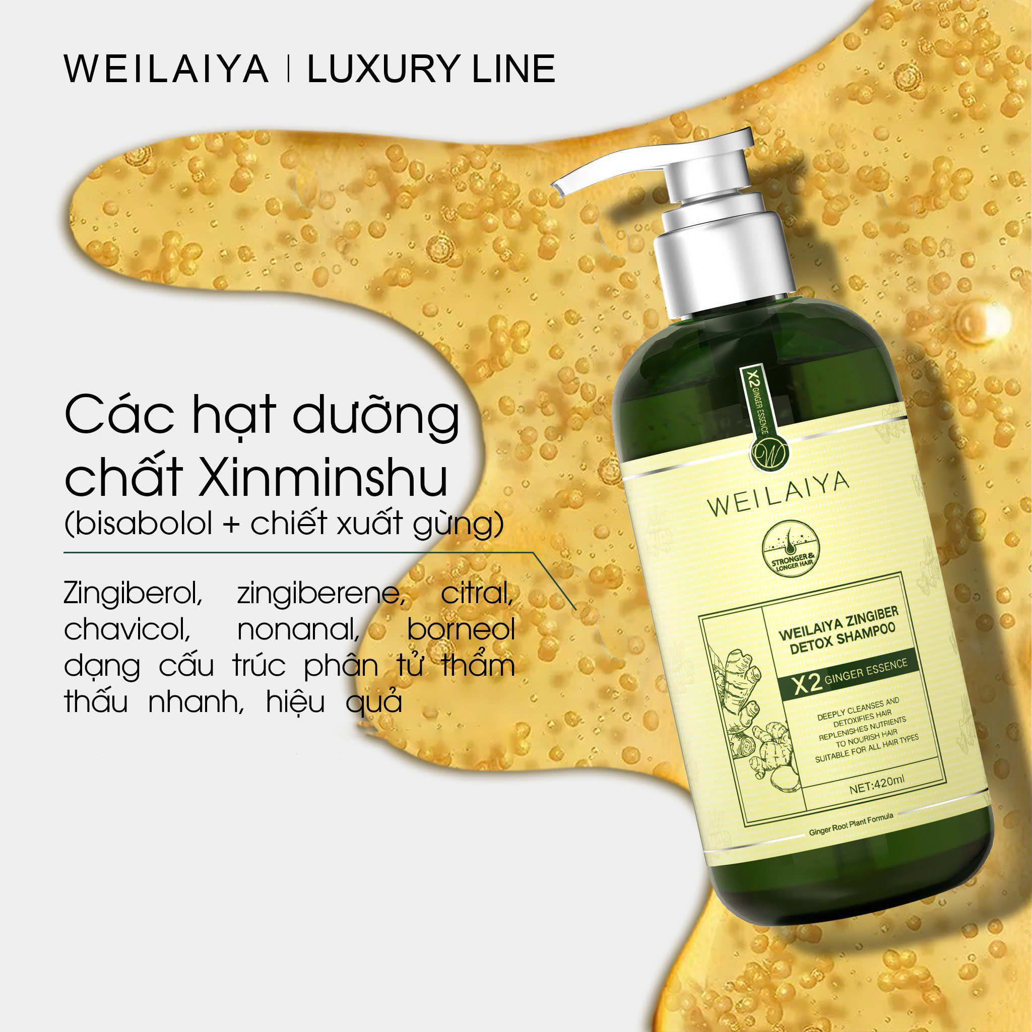 Cặp dầu gội và xả tóc gừng detox Weilaiya Luxury Line