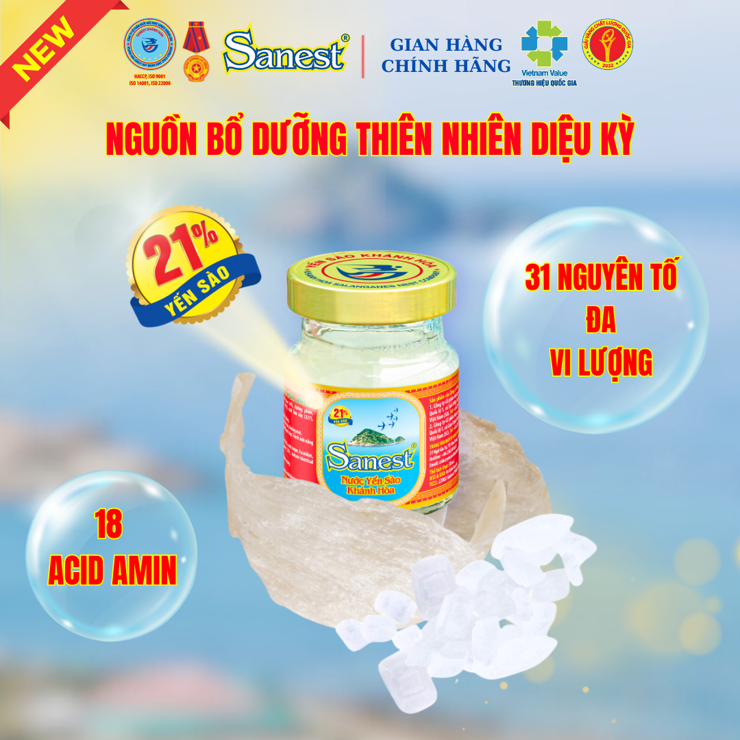NEW [ Hộp 6 lọ quà tặng] Nước Yến sào Khánh Hòa Sanest 21% - Có đường
