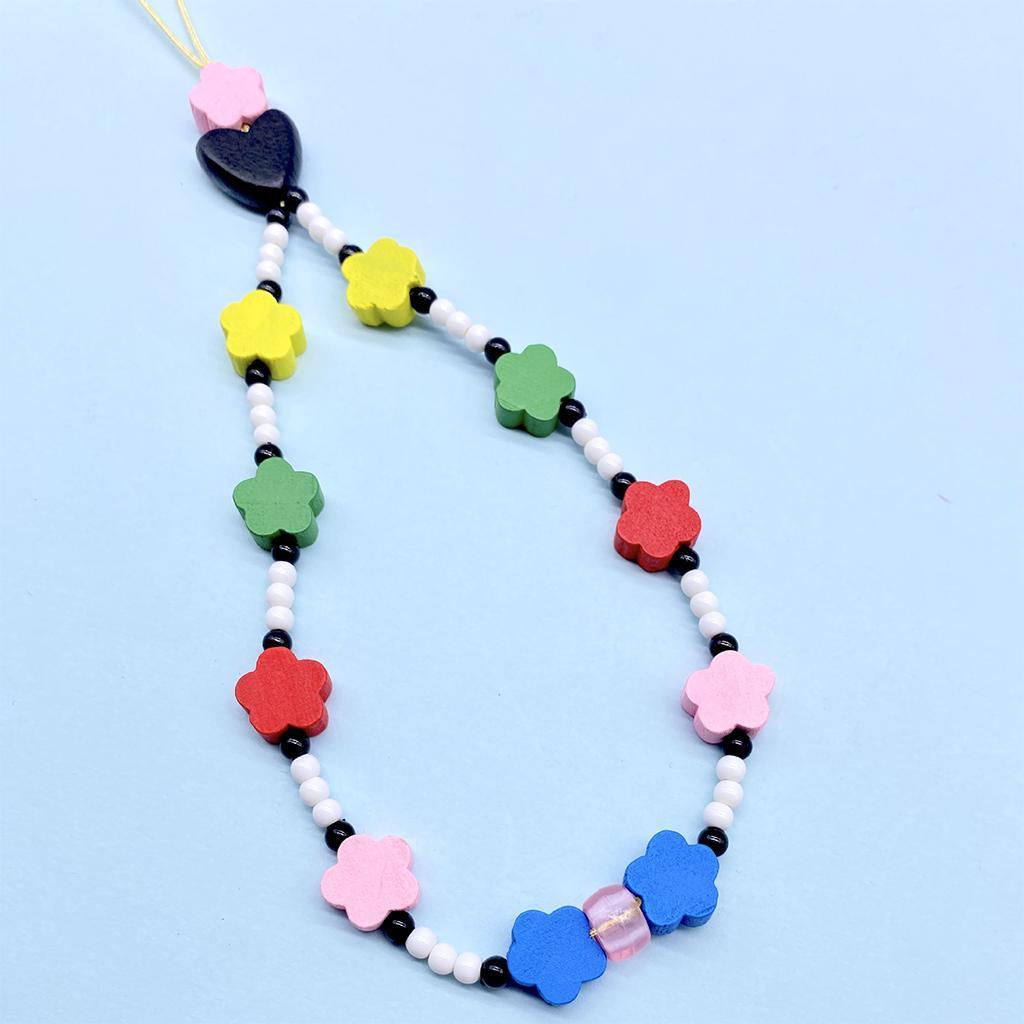 Flower Beaded Phone Lanyard Wrist Strap DIY Beads Charms Key Chain for Women