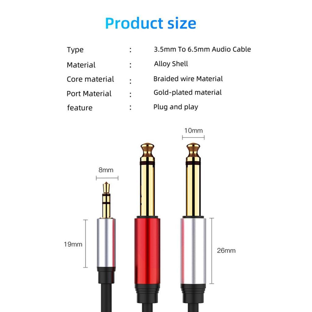 3.5mm Stereo Male to 2 x 6.35mm Mono Male Audio Splitter Cable Adapter Cord