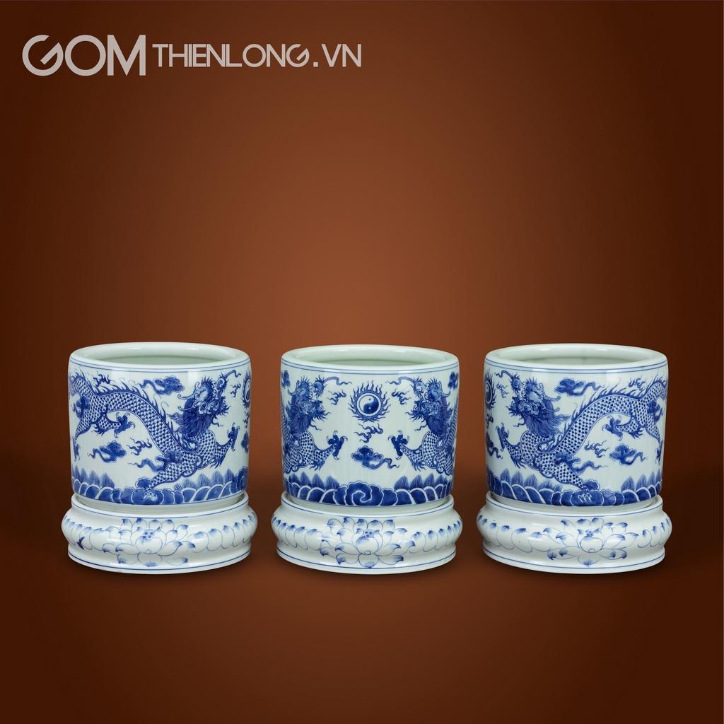 Bát Hương Hàng Kỹ - Vẽ Tay Men Lam Cao Cấp - Đồ Thờ Bát Tràng - Gốm Thiên Long