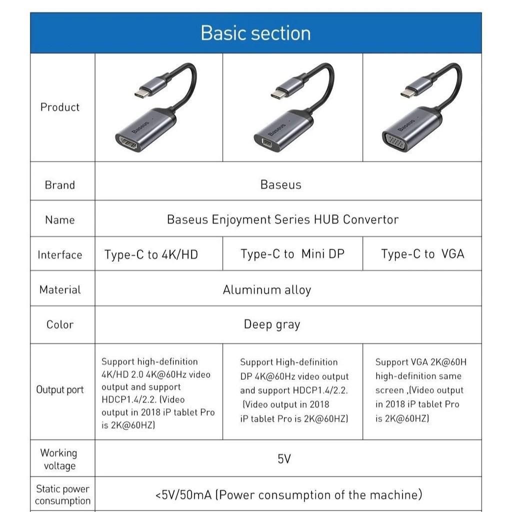 Bộ Hub chuyển đổi Baseus Enjoyment Series Type-C to HDMI/ VGA/ Mini DisplayPort- hàng chính hãng