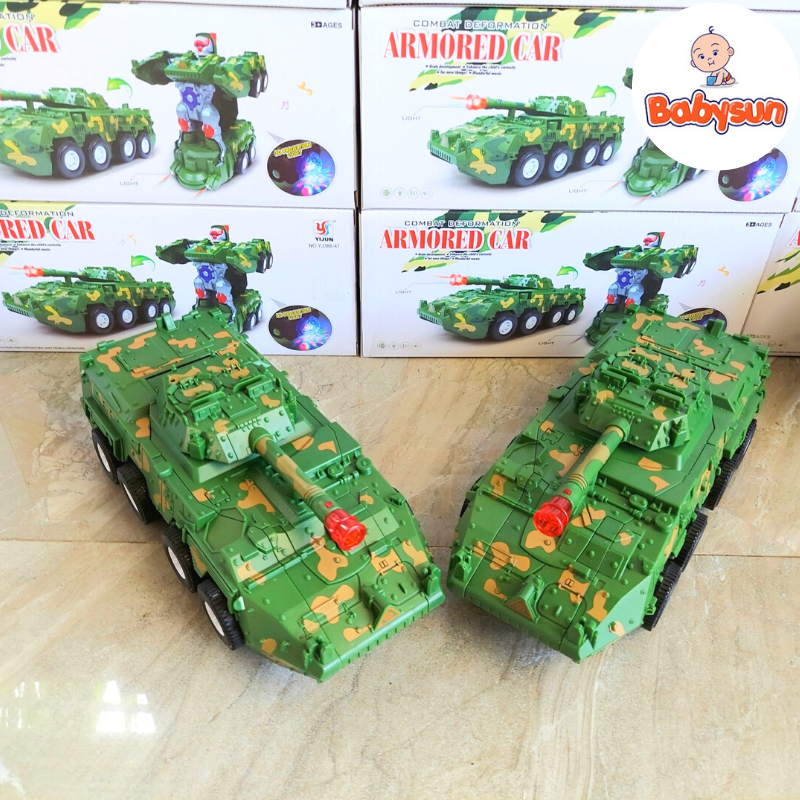 Đồ Chơi Xe Tăng Biến Hình Thành Robot Chạy Pin- Có Đèn Nhạc Vui Nhộn Combat Tank