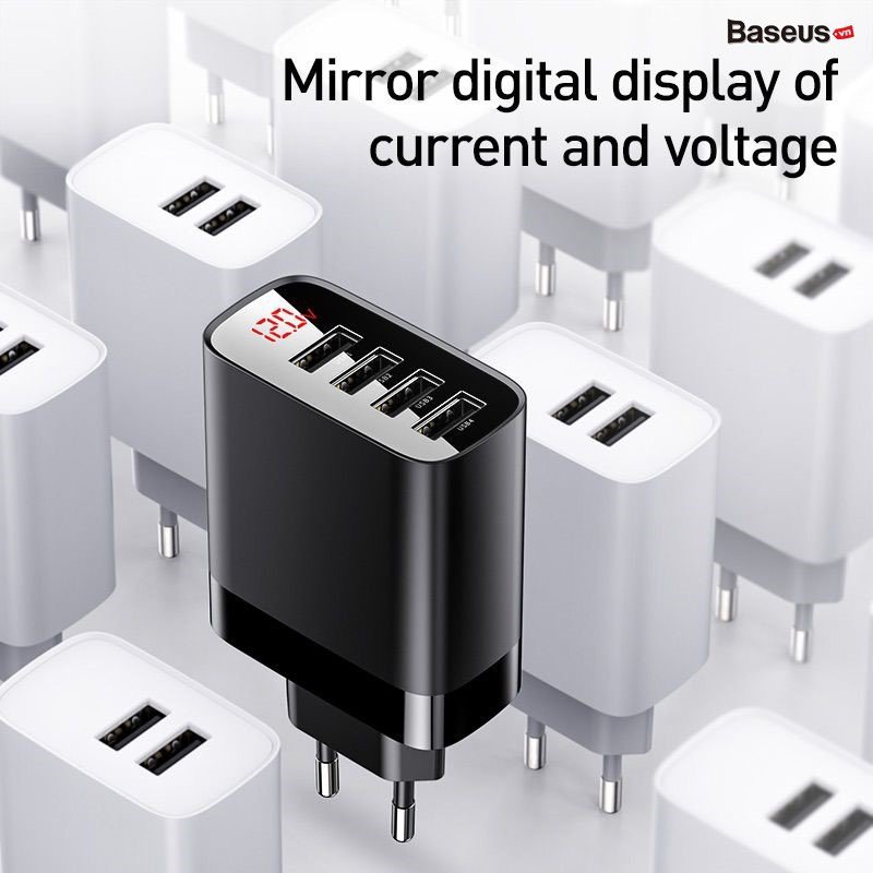 Củ sạc đa năng 4 cổng USB Baseus Mirror Lake Digital Display ( 30W, 4 Ports USB, Travel Charger) Hàng chính hãng