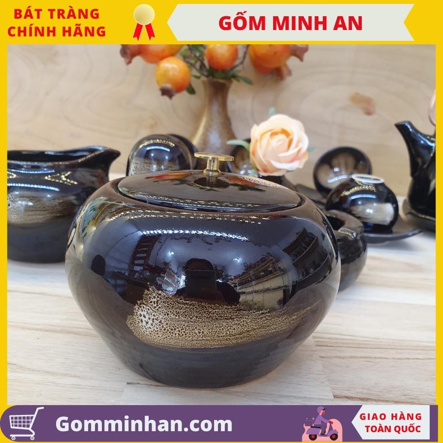 Bộ ấm trà gốm sứ Bát Tràng đẹp Bộ ấm chén sứ màu cà phê xước, chén vẽ lòng hoa- Gốm Minh An