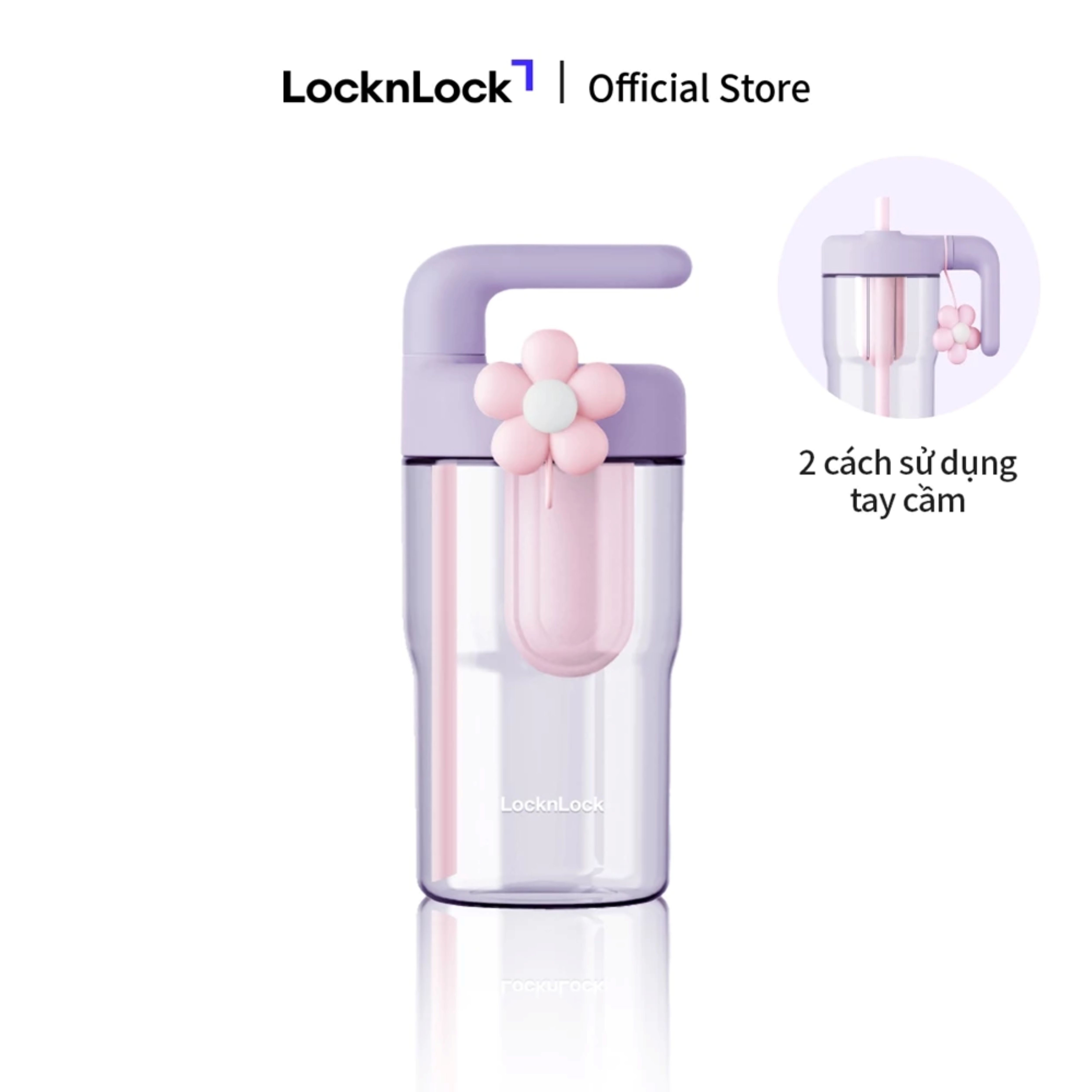Bình nhựa tritan LocknLock Handy Infuser Bottle ABF916 dung tích 770ml kèm ống hút và hoa trang trí - 3 màu Hàng Chính Hãng