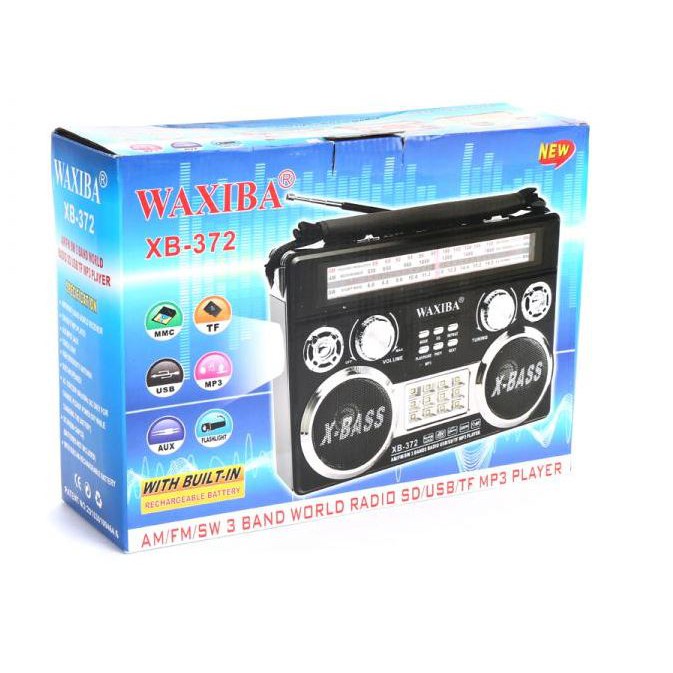 ĐÀI RADIO WAXIBA 372URT BẮT SÓNG FM/AM/SW KHỎE – NGHE NHẠC TỪ USB THẺ NHỚ – LOA EXTRA BASS STEREO Hàng Chính Hãng