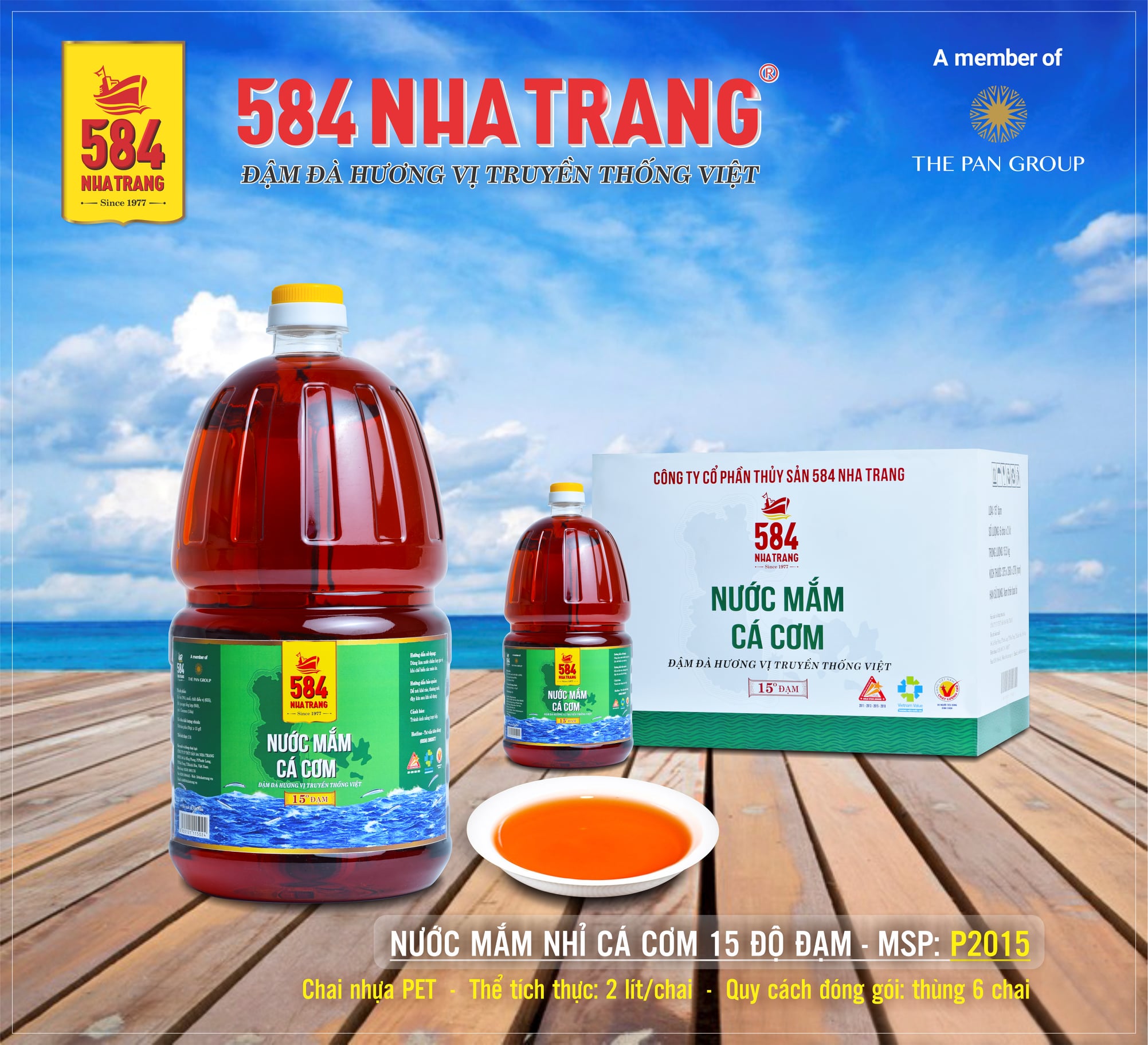 Thùng 6 Chai 2 Lít Nước mắm Cá Cơm 15 độ đạm- 584 Nha Trang - Nước mắm Truyền Thống, , Date mới nhất