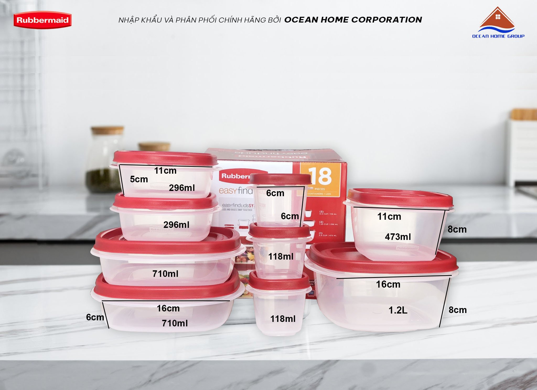Bộ hộp nhựa đựng thực phẩm nắp đỏ có vent Rubbermaid USA