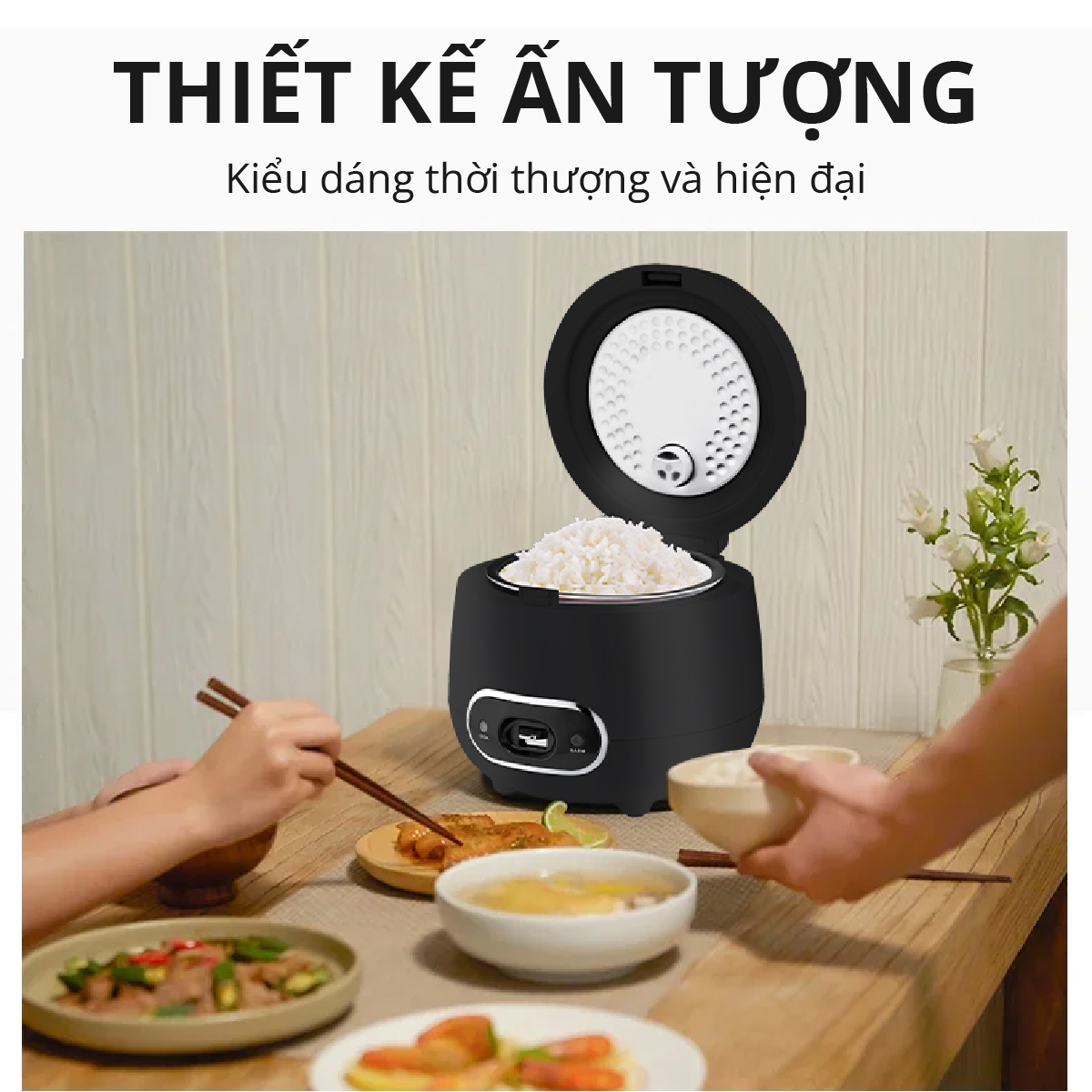 Nồi Cơm Điện Men Đá Mishio MK233 size 0.8L lòng nồi dày nặng nấu cơm ngon - Hàng chính hãng