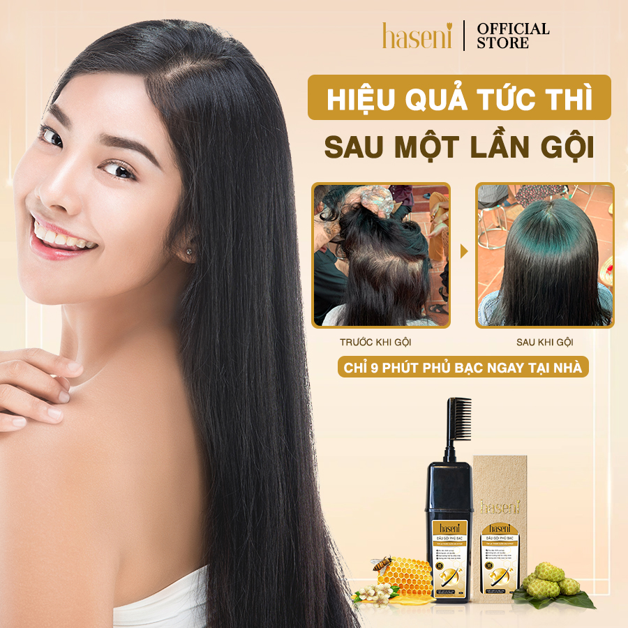 Dầu gội phủ bạc Haseni 200ml đen tóc sau 9 phút, không lem, không xót da đầu