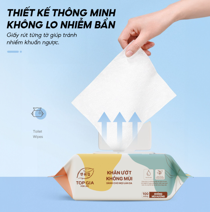 Thùng 10 gói khăn ướt Topgia siêu hot 100 tờ an toàn cho mọi loại da