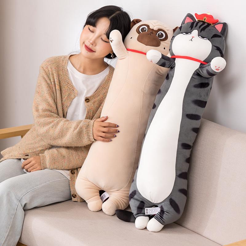 70-110Cm Đáng Yêu Chó Pug Dài Sang Trọng Gối Nhồi Bông Mềm Mèo Ngộ Nghĩnh Biểu Thức Ngủ Gối Trang Trí Nhà trẻ Em Bé Gái Tặng