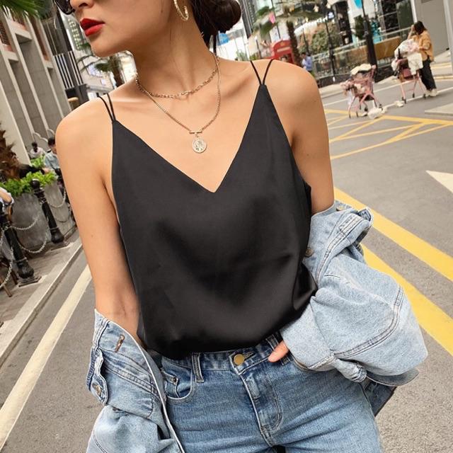 ÁO HAI DÂY LỤA satin cổ V hở lưng cao cấp Tinh tế - Sang trọng