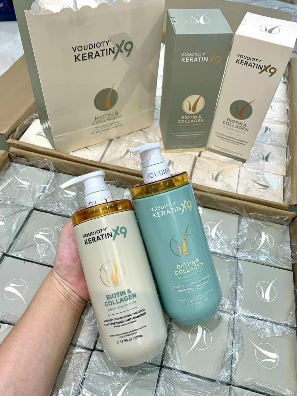 Dầu gội xả &quot;VOUDIOTY KERATIN X9 BIOTIN &amp; COLLAGEN 500ML