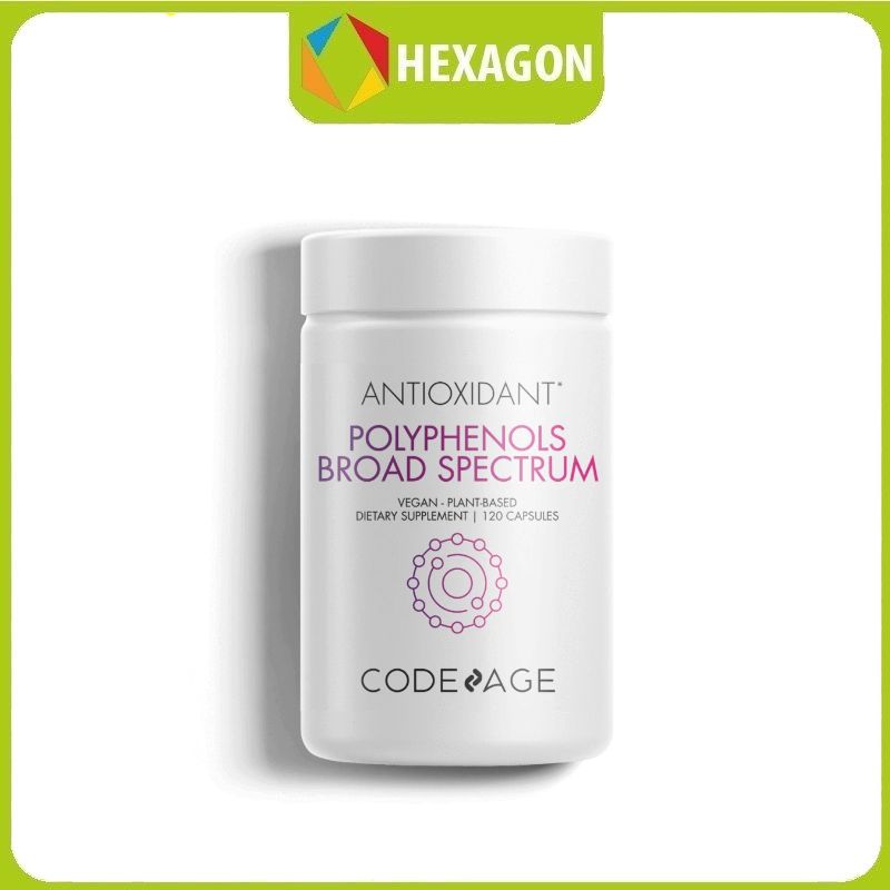 Viên uống chống nắng CodeAge Polyphenols Broad Spectrum - Chống nắng phổ rộng, bảo vệ da trước tia UVA, UVB và ánh sáng xanh 120 viên