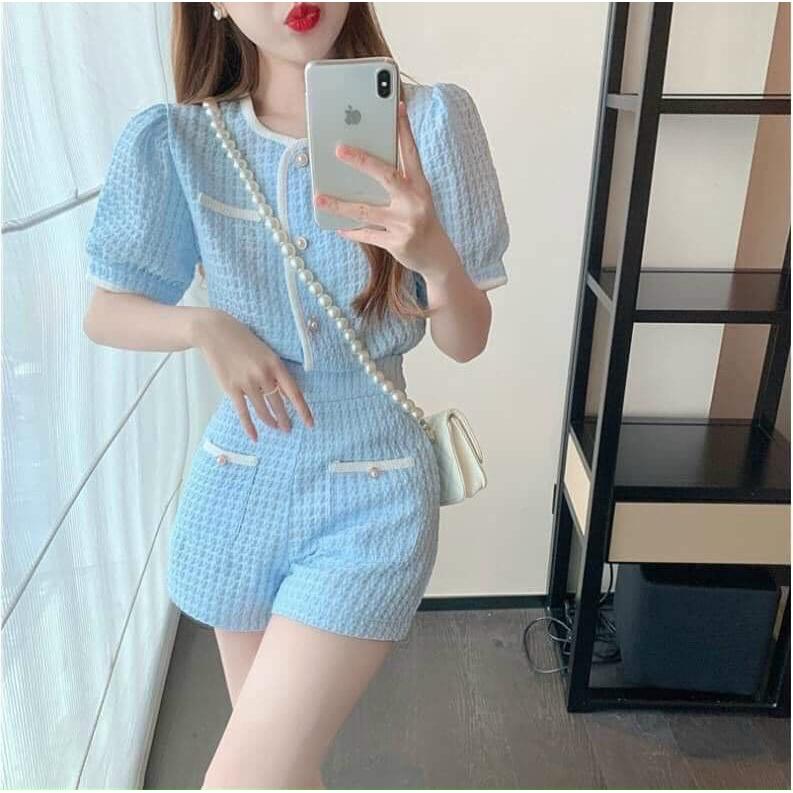 Set bộ đồ nữ gấm kim cương sang chảnh không kém phần cute dành cho các nàng đi chơi, dạo phố