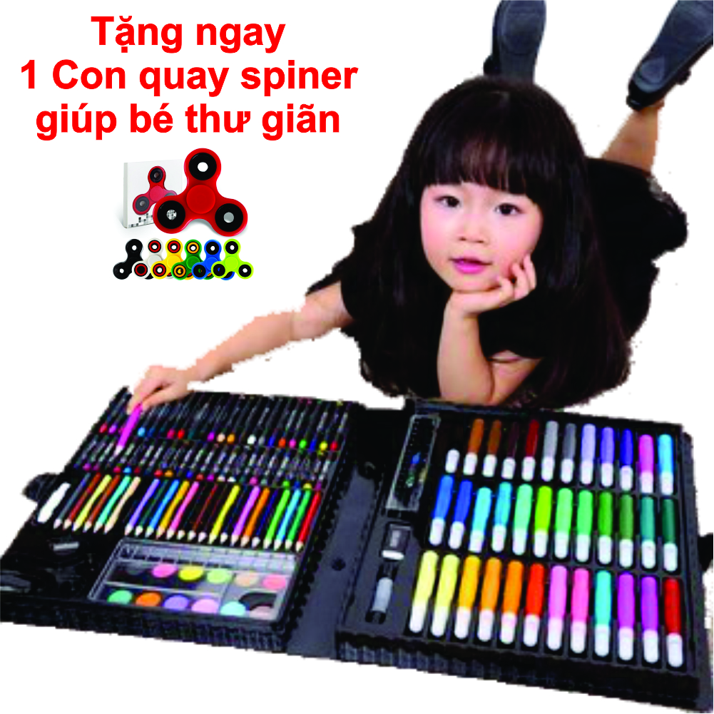 COMBO Bộ hộp bút chì màu 150 chi tiết trẻ em TẶNG Con Quay SPINER chất lượng cao giúp bé thư giãn (Màu con quay giao ngẫu nhiên)