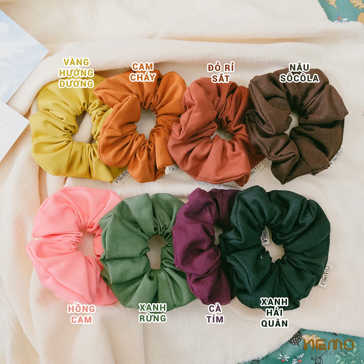Cột Tóc Vải Linen Scrunchies NEMO Collection phôm phồng to sắc màu cổ điển - SCKM
