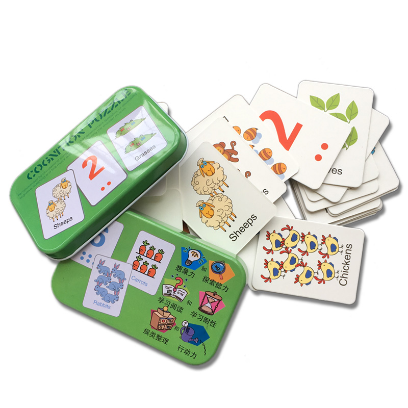 Hộp Thẻ Flashcards Ghép Hình Nhận Thức Cho Bé Học Tiếng Anh Chủ Đề Số Đếm (Hộp Xanh Lá)