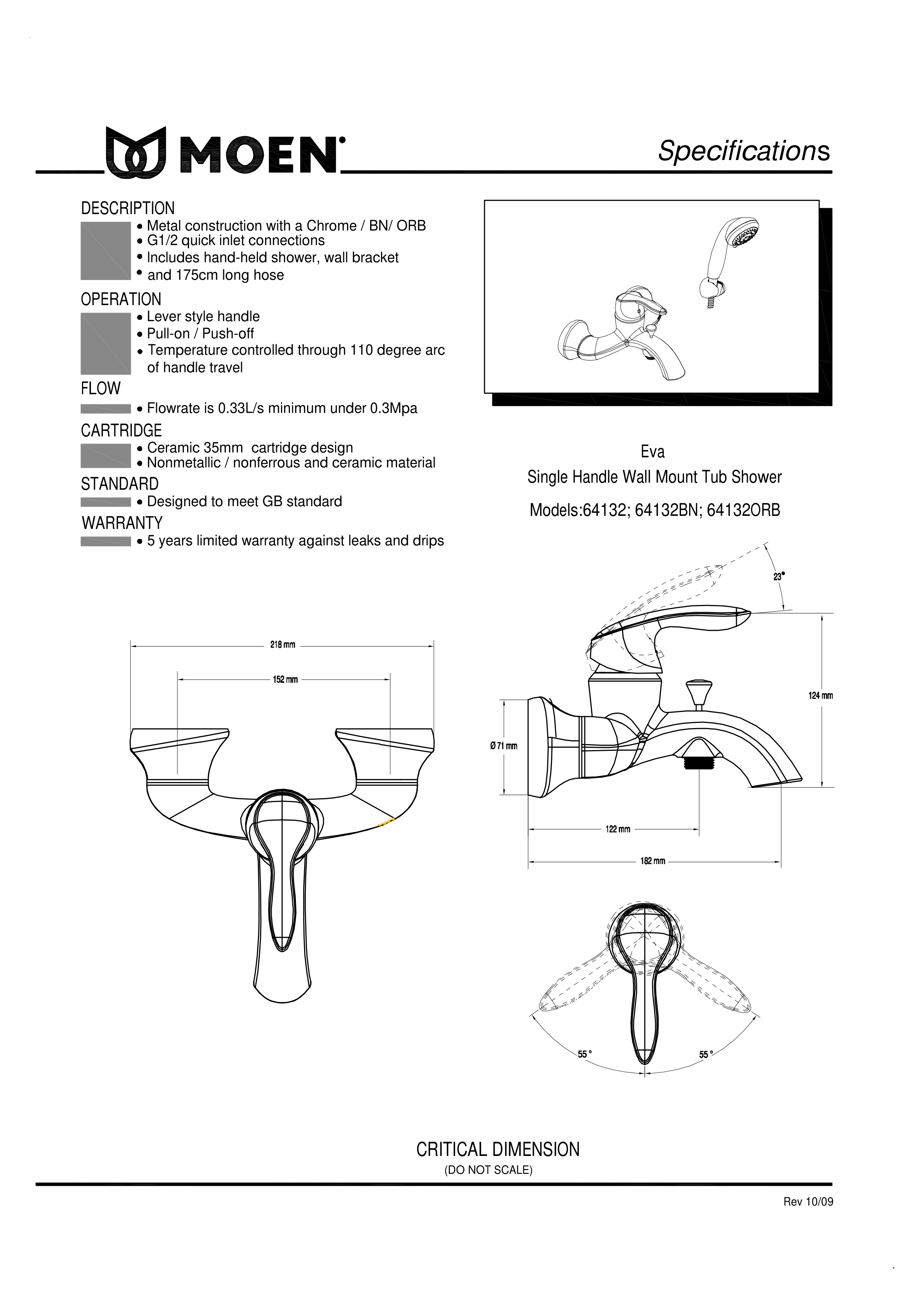 Bộ sen tắm nóng lạnh MOEN V64132 (HÀNG CHÍNH HÃNG)