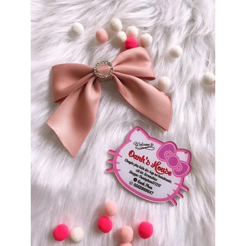 Kẹp nơ lụa polyester đính đá tròn